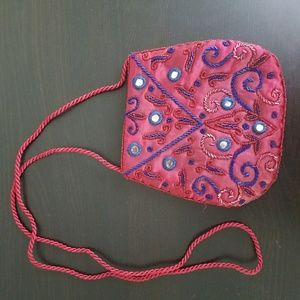 Red embroidered & mirror work crossbody bag